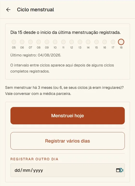 Tela de ciclo menstrual
